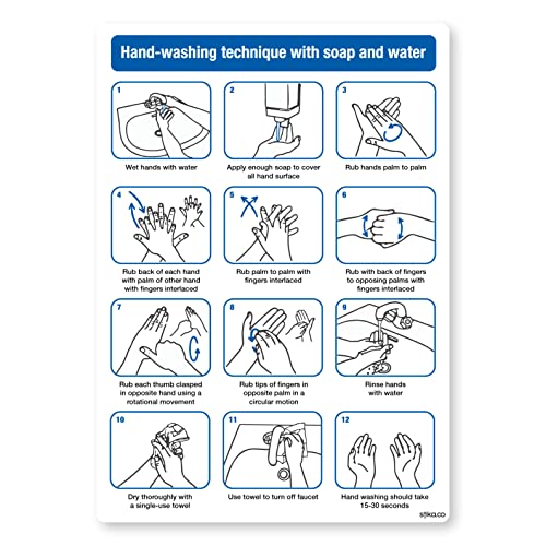 stika.co Poster zur Händewaschtechnik – Hygienestandards für effektives Händewaschen mit Seife und Wasser – Hygiene-Sicherheitsschilder für Toilette und Waschraum – selbstklebendes Vinyl – Größe A5 von stika.co