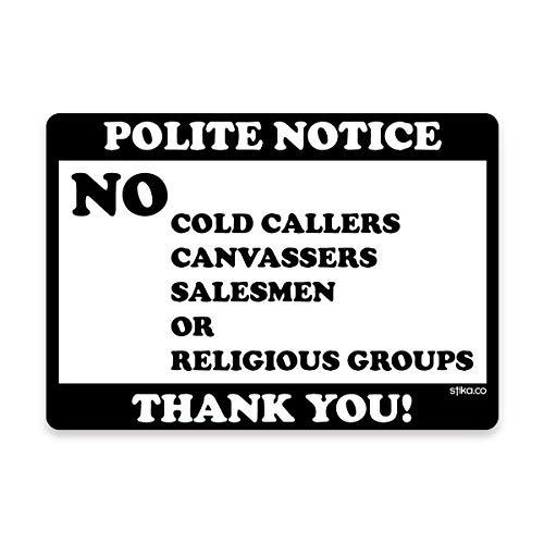 stika.co Selbstklebende Vinyl-Aufkleber, Motiv: No Cold Callers, Leinwand oder religiöse Gruppen, die an Tür oder Fenster anrufen, 2 Stück (weißes Vinyl, 100 x 70 mm) von stika.co