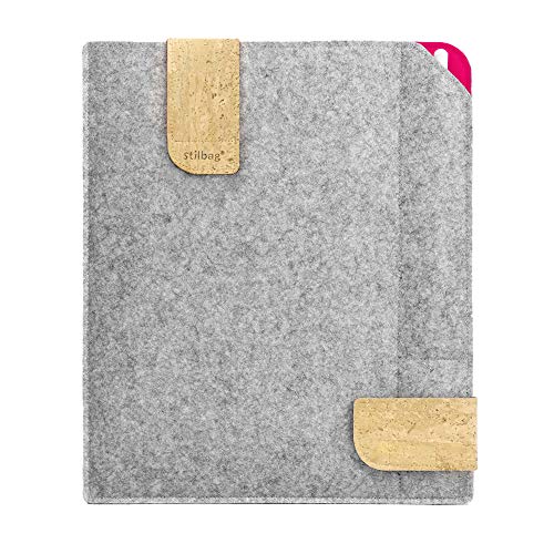 Stilbag Filztasche für Samsung Galaxy Tab A 10.1 (2019) | Etui Case aus Merino Wollfilz und Kork mit Stylus Fach | Modell KUNO in hellgrau - pink | Tablet Schutz-Tasche Made in Germany von stilbag