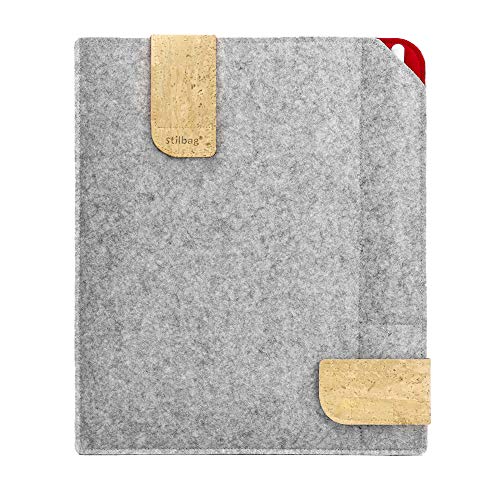 Stilbag Filztasche für Samsung Galaxy Tab A 10.1 (2019) | Etui Case aus Merino Wollfilz und Kork mit Stylus Fach | Modell KUNO in hellgrau - rot | Tablet Schutz-Tasche Made in Germany von stilbag