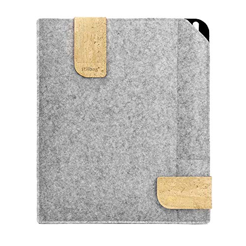 Stilbag Filztasche für Samsung Galaxy Tab A 10.5 | Etui Case aus Merino Wollfilz und Kork mit Stylus Fach | Modell KUNO in hellgrau - schwarz | Tablet Schutz-Tasche Made in Germany von stilbag