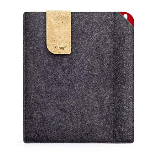 Stilbag Filztasche für Samsung Galaxy Tab A 8.0 (2019) | Etui Case aus Merino Wollfilz und Kork mit Stylus Fach | Modell KUNO in anthrazit - rot | Tablet Schutz-Tasche Made in Germany von stilbag