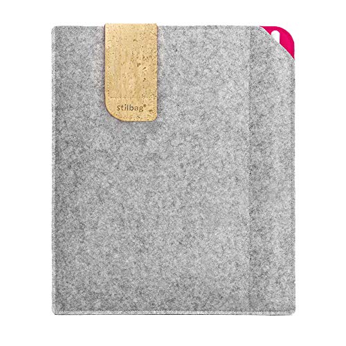 Stilbag Filztasche für Samsung Galaxy Tab A 8.0 (2019) | Etui Case aus Merino Wollfilz und Kork mit Stylus Fach | Modell KUNO in hellgrau - pink | Tablet Schutz-Tasche Made in Germany von stilbag