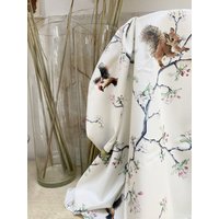 Treetopbaumwoll Satin Bedruckt Eichhörnchen & Vögel Meterware Gardine Weiss Kinderzimmer Jab von stoffdesign
