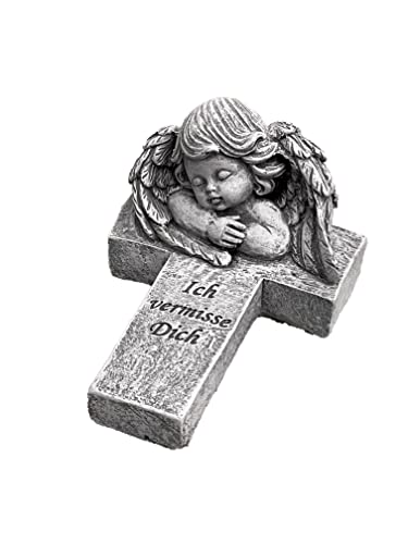 Grabschmuck Engel Kreuz Ich vermisse Dich Steinguss frostfest massiv von stoneandstyle