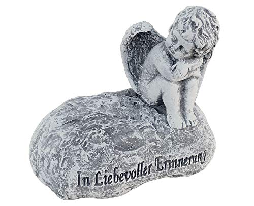 stoneandstyle Grabschmuck Engel Stein sitzend Inschrift frostfest wetterfest Steinfigur von stoneandstyle
