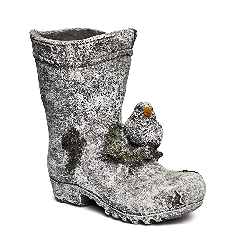 Stone and Style Pflanztopf Pflanzschale Stiefel mit Vogel frostfest wetterfest Gartenfigur von stoneandstyle
