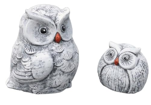Garten Deko 2 Stein-Eulen im Set, Figuren aus massiven Steinguss, frostfest bis -30°C von stoneandstyle