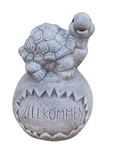 stoneandstyle Steinfigur Schildkröte auf Kugel Willkommen Steinguss frostfest 5 kg von stoneandstyle