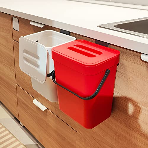 stonespace Komposteimer mit Deckel, hängender kleiner Mülleimer mit Deckel unter der Spüle, montierbarer Komposteimer, 3,5 l, Rot von stonespace