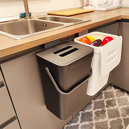stonespace Mülleimer unter der Spüle, Küche, Komposteimer, Windeleimer, 12 l, hängender Mülleimer für Babybett/Badezimmer/Schrank, Kunststoff-Lebensmittelabfalleimer, 1 Packung schwarz von stonespace