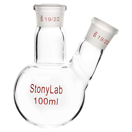 StonyLab 100ml 2 Neck Flask Rundkolben, Glas Dreihalskolben Rundkolben RBF mit 19/22 Standard Taper Outer Joint, 2 Neck Round Bottom Flask - 100ml von stonylab