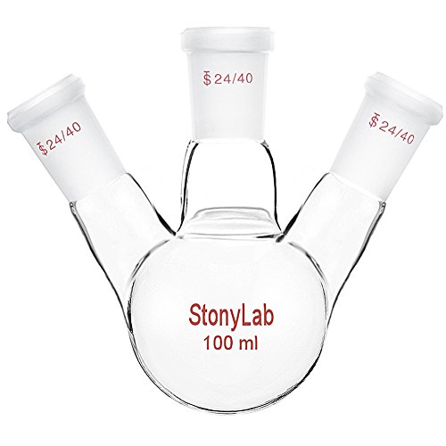 StonyLab 100ml 3 Neck Round Bottom Flask, Borosilikat Glas Dreihalskolben Flask Rundkolben RBF mit 24/40 Standard Taper Outer Joint, Glass 3-Hals Round Bottom Flask RBF - 100ml von stonylab