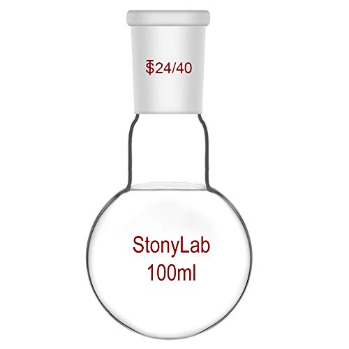 StonyLab 100ml Glas Einhalsrundkolben, Glas Einhals Rundkolben RBF mit 24/40 Standard Taper Outer Joint, Glass Single Neck Round Bottom Flask RBF - 100ml von stonylab
