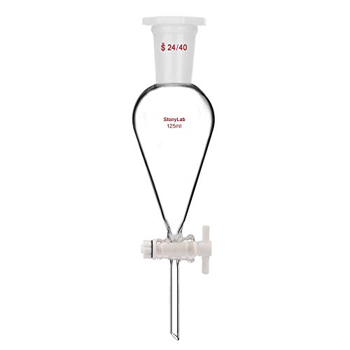 StonyLab 125 ml Trichter aus Borosilikatglas, Separatory Funnel, Schwerwandig Konisch mit 24/40 Gelenken und PTFE-Absperrhahn - 125 ml von stonylab