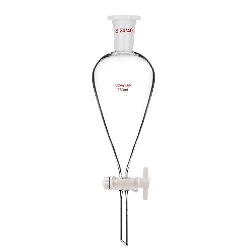 StonyLab 250 ml Trichter aus Borosilikatglas, Separatory Funnel, Schwerwandig Konisch mit 24/40 Gelenken und PTFE-Absperrhahn - 250 ml von stonylab