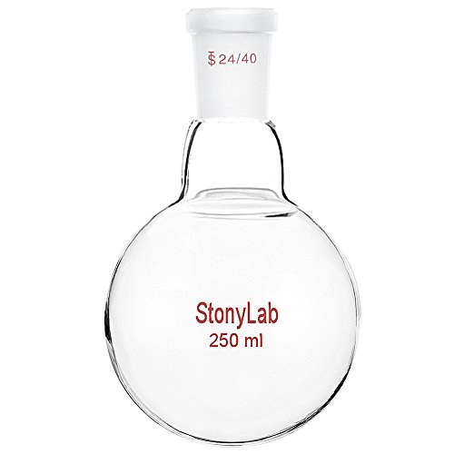 StonyLab 250ml Glas Einhalsrundkolben, Glas Einhals Rundkolben RBF mit 24/40 Standard Taper Outer Joint, Glass Single Neck Round Bottom Flask RBF - 250ml von stonylab