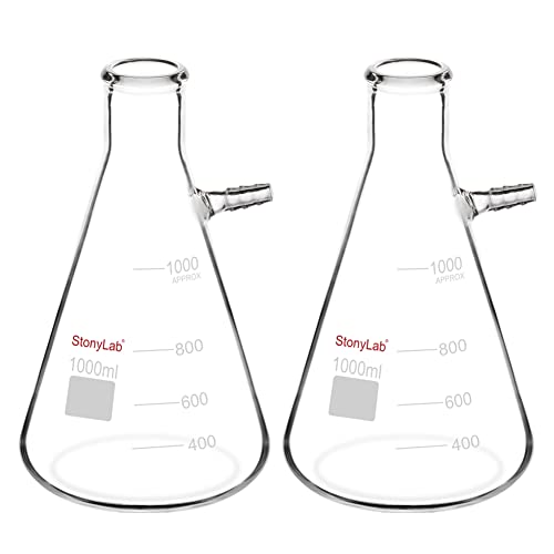 StonyLab 2er-Pack 1000 ml Borosilikatglas-Filterkolben, Glass Filtering Flask, Bolzenhals mit Röhrchen (1000 ml) von stonylab