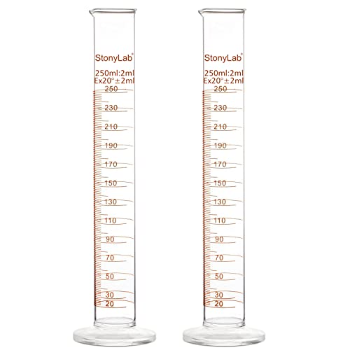 StonyLab 2er Pack 250 ml Borosilikatglas Labor Zylinder Messzylinder, Glass Cylinder - 250 ml von stonylab