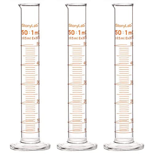 StonyLab 3er Pack 50 ml Borosilikatglas Labor Zylinder Messzylinder, Glass Cylinder - 50 ml von stonylab