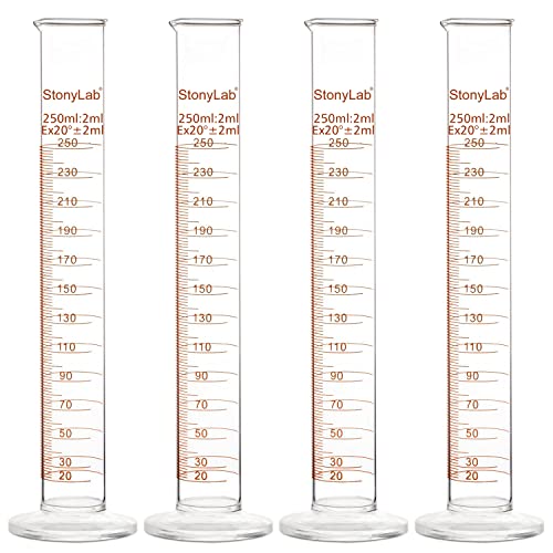 StonyLab 4er Pack 250 ml Borosilikatglas Labor Zylinder Messzylinder, Glass Cylinder - 250 ml von stonylab
