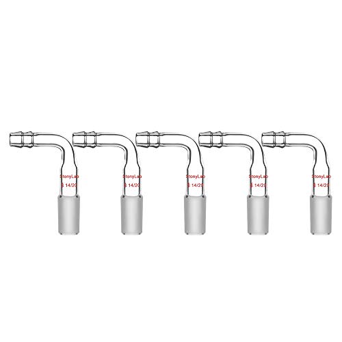 StonyLab 5 Packung Glas Inlet Adapter Vakuum, Adapter 90 Bend mit 14/20 Männlichem Gelenk und 10mm Schlauch 90 Bend Vakuum/Inertglas Adapter Verbindungs von stonylab