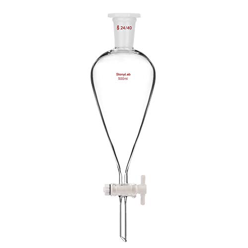 StonyLab 500 ml Trichter aus Borosilikatglas, Separatory Funnel, Schwerwandig Konisch mit 24/40 Gelenken und PTFE-Absperrhahn - 500 ml von stonylab