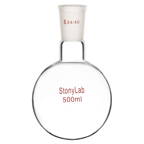 StonyLab 500ml Glas Einhalsrundkolben, Glas Einhals Rundkolben RBF mit 24/40 Standard Taper Outer Joint, Glass Single Neck Round Bottom Flask RBF - 500ml von stonylab