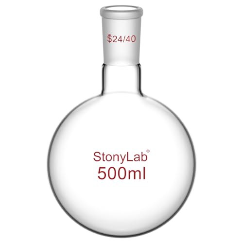 StonyLab 500ml Glas Einhalsrundkolben, Glas Einhals Rundkolben RBF mit 24/40 Standard Taper Outer Joint, Glass Single Neck Round Bottom Flask RBF - 500ml von stonylab