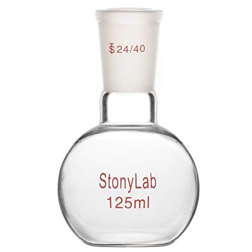 StonyLab 125ml Borosilikat Glas Einhals Flachboden Kochflasche Flachbodenflashe mit 24/40 Standard Taper Outer Joint, Single Neck Flat Bottom Boiling Flask - 125ml von stonylab