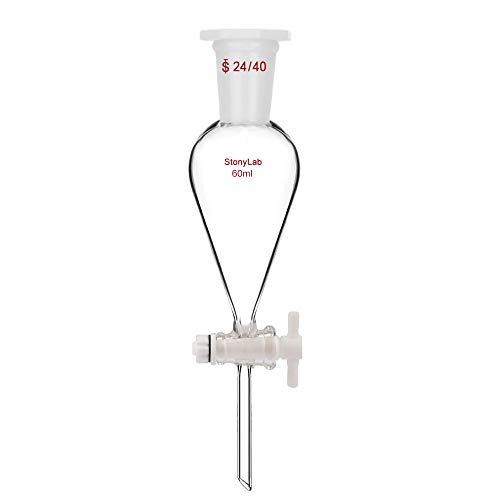 StonyLab 60 ml Trichter aus Borosilikatglas, Separatory Funnel, Schwerwandig Konisch mit 24/40 Gelenken und PTFE-Absperrhahn - 60 ml von stonylab