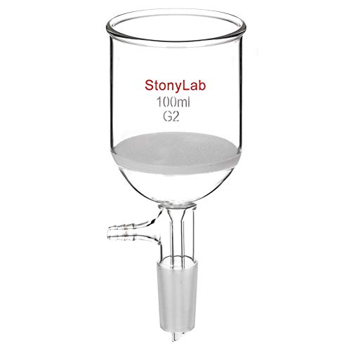 StonyLab Glas Buchner Trichter Filter, Borosilikatglas Vakuum Buchner Filtertrichter 100ml mit Mittlerer Fritte(G2), 56mm Scheibendurchmesser, 60mm Tiefe, mit 24/40 Standard-Taper-Innengelenk von stonylab