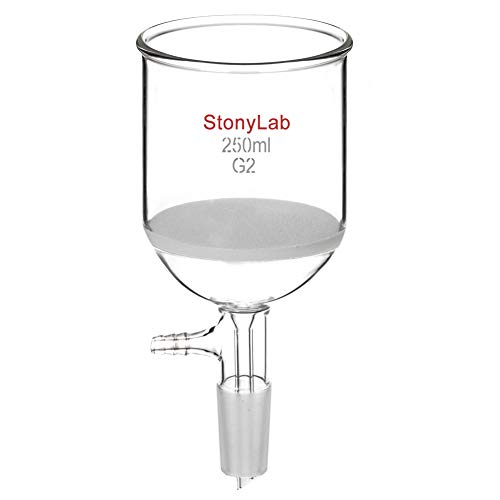 StonyLab Glas Buchner Trichter Filter, Borosilikatglas Vakuum Buchner Filtertrichter 250ml mit Mittlerer Fritte(G2), 76mm Scheibendurchmesser, 80mm Tiefe, mit 24/40 Standard-Taper-Innengelenk von stonylab