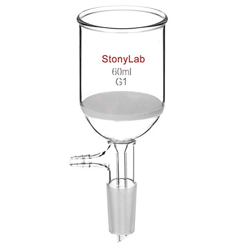 StonyLab Glas Buchner Trichter Filter, Borosilikatglas Vakuum Buchner Filtertrichter mit Grober Fritte(G1), 46mm Scheibendurchmesser, 60mm Tiefe, mit 24/40 Standard Taper Innengelenk - 60ml von stonylab