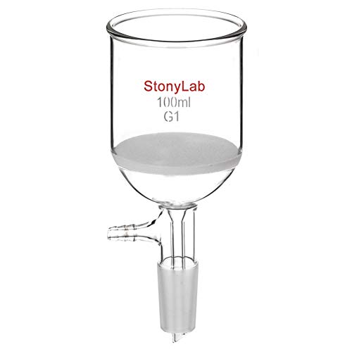 StonyLab Glas Buchner Trichter Filter, Borosilikatglas Vakuum Buchner Filtertrichter mit Grober Fritte(G1), 56mm Scheibendurchmesser, 60mm Tiefe, mit 24/40 Standard Taper Innengelenk - 100ml von stonylab