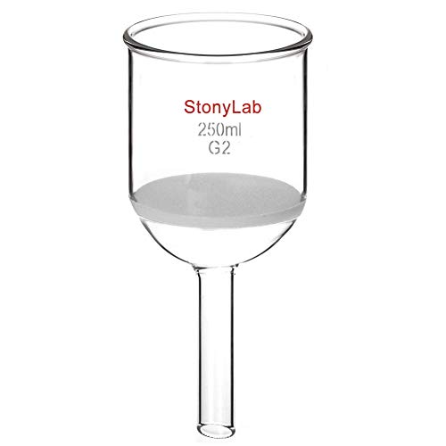 StonyLab Glas Büchnertrichter, Borosilikatglas Buchner Filtertrichter mit mittlerer Fritte(G2), 76mm Scheibendurchmesser, 80mm Tiefe, mit 24/40 Standard Taper Innengelenk - 250ml von stonylab