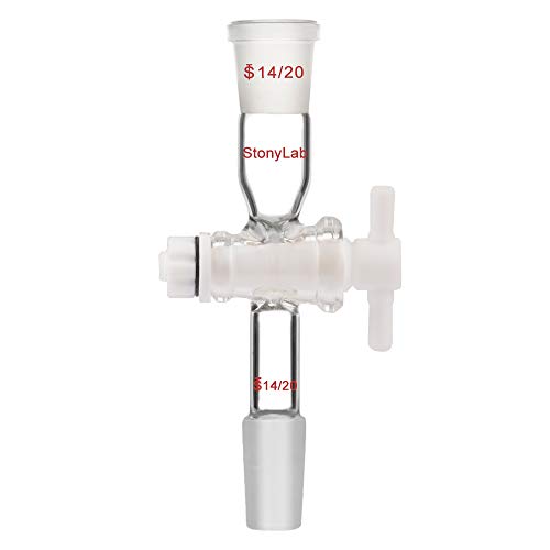 StonyLab Glas Vacuum Flow Control Adapter, Vakuum Durchflussregler mit PTFE Hahn und zwei 14/20 Anschlüssen für die Laborversorgung von stonylab