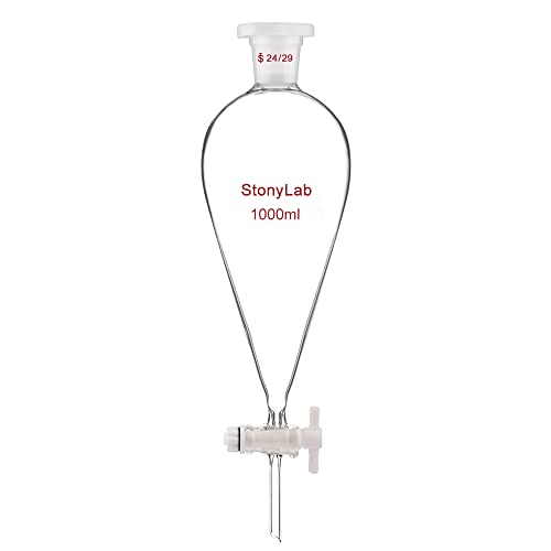 stonylab Scheidetrichter Glas, Borosilikatglas 1000 ml Scheidetrichter Heavy Wall Conical Separatory Funnel Trichter mit Glas Absperrhahn 24/29 Gelenk und PTFE-Absperrhahn, 1000 ml von stonylab