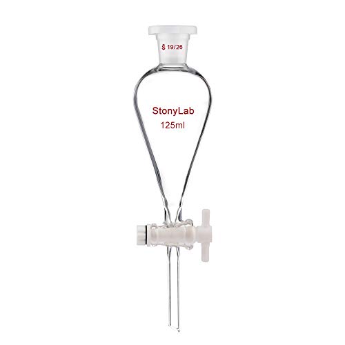 stonylab Scheidetrichter Glas, Borosilikatglas 125 ml Scheidetrichter Heavy Wall Conical Separatory Funnel Trichter mit Glas Absperrhahn 19/26 Gelenk und PTFE-Absperrhahn, 125 ml von stonylab