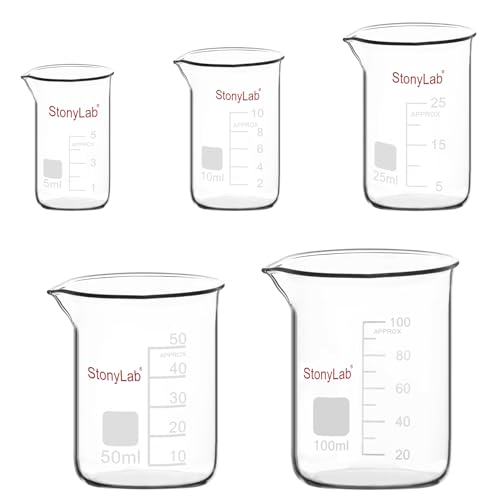 stonyLab Graduierte Glasbecher Set, Borosilikatglas Laborbecher in 5 Größen, 5 ml/10 ml/25 ml/50 ml/100 ml, Kombi-Pack stonyLab Graduierte Glasbecher Set, Borosilikatglas Laborbecher in 5 Größen, 5 ml/10 ml/25 ml/50 ml/100 ml, Kombi-Pack von stonylab