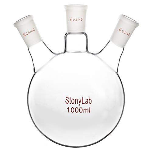 stonylab 3-Hals Rundkolben, Borosilikatglas Dreihalskolben Rundkolben RBF mit 24/40 Standard-Schliff Außenverbindung, 1000ml von stonylab