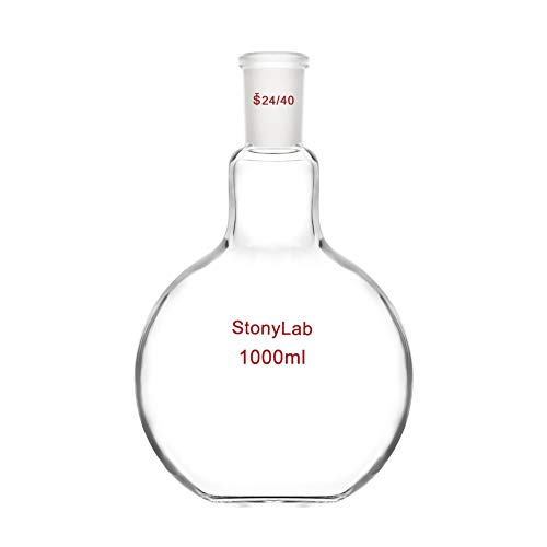 StonyLab 1000ml Borosilikat Glas Einhals Flachboden Kochflasche Flachbodenflashe mit 24/40 Standard Taper Outer Joint, Single Neck Flat Bottom Boiling Flask - 1000ml von stonylab