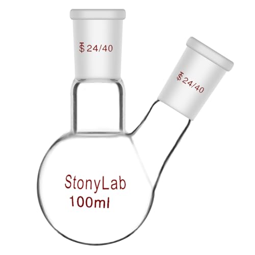 stonylab 100ml 2 Neck Flask Rundkolben, Borosilikat Glas Dreihalskolben Rundkolben RBF mit 24/40 Standard Taper Outer Joint, 2 Neck Round Bottom Flask - 100ml von stonylab