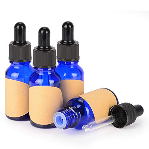 stonylab 15 ml (0,5 oz) 4er-Pack Glas Tropfflasche, Blau Leere Glasflasche mit Kegelförmigem Glastropfer, Innenstöpsel und Etikett für Ätherische Öle, Aromatherapie-Düfte von stonylab