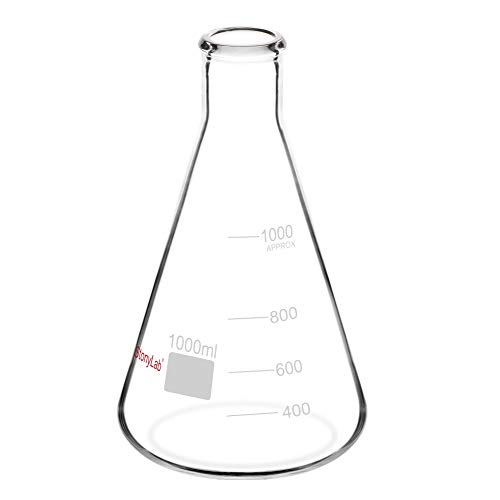 stonylab 1er-Pack 1000ml Erlenmeyerkolben aus Glas, Schwere Wand und Schmalem Mund, Labor Kolben Erlenmeyer Flask mit Robustem Rand - 1000ml von stonylab