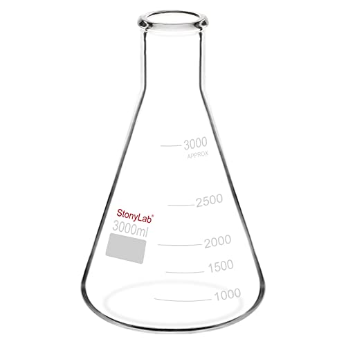 stonylab 1er-Pack 3000ml Erlenmeyerkolben aus Glas, Schwere Wand und Schmalem Mund, Labor Kolben Erlenmeyer Flask mit Robustem Rand (3000ml) von stonylab