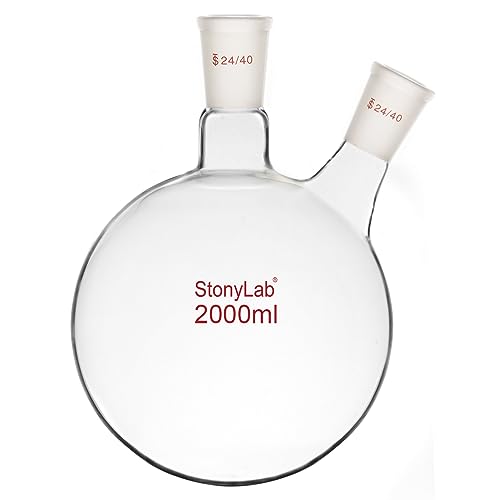 stonylab 2000ml 2 Neck Flask Rundkolben, Borosilikat Glas Dreihalskolben Rundkolben RBF mit 24/40 Standard Taper Outer Joint, 2 Neck Round Bottom Flask - 2000ml von stonylab