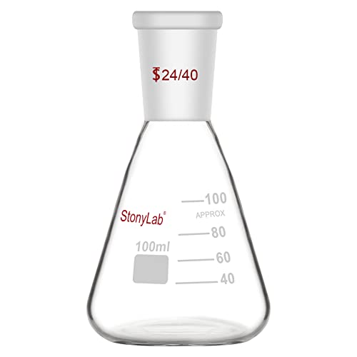 stonylab 24/40 Erlenmeyerkolben aus Glas, Borosilikatglas Schwere Wand Flasche, Labor Kolben Erlenmeyer Flask mit 24/40 Standard-Kegelgelenk - 100ml von stonylab