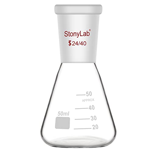 stonylab 24/40 Erlenmeyerkolben aus Glas, Borosilikatglas Schwere Wand Flasche, Labor Kolben Erlenmeyer Flask mit 24/40 Standard-Kegelgelenk - 50ml von stonylab