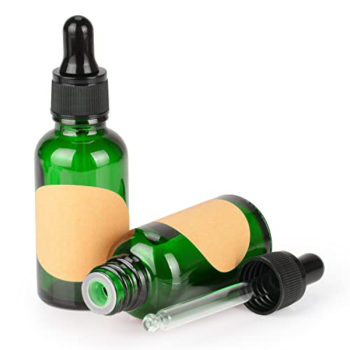 stonylab 2er-Pack Glas Tropfflasche, Leere Glasflasche mit Kegelförmigem Glastropfer, Innenstöpsel und Etikett für Ätherische Öle, Aromatherapie-Düfte (30 ml, Grün) von stonylab